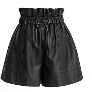 Black High Waisted Wide Leg Faux Leather Shorts